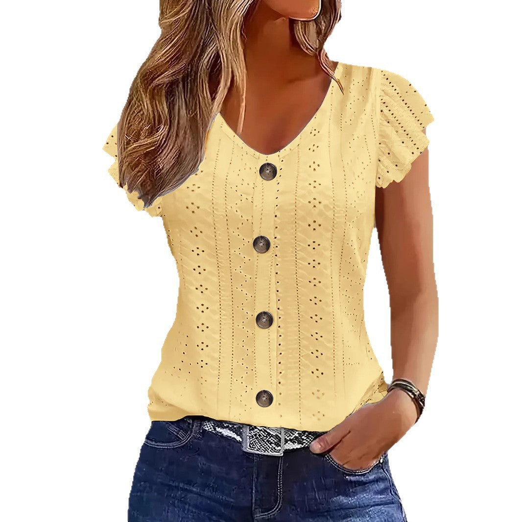 Women's Ruffled Blouse with Button Closure