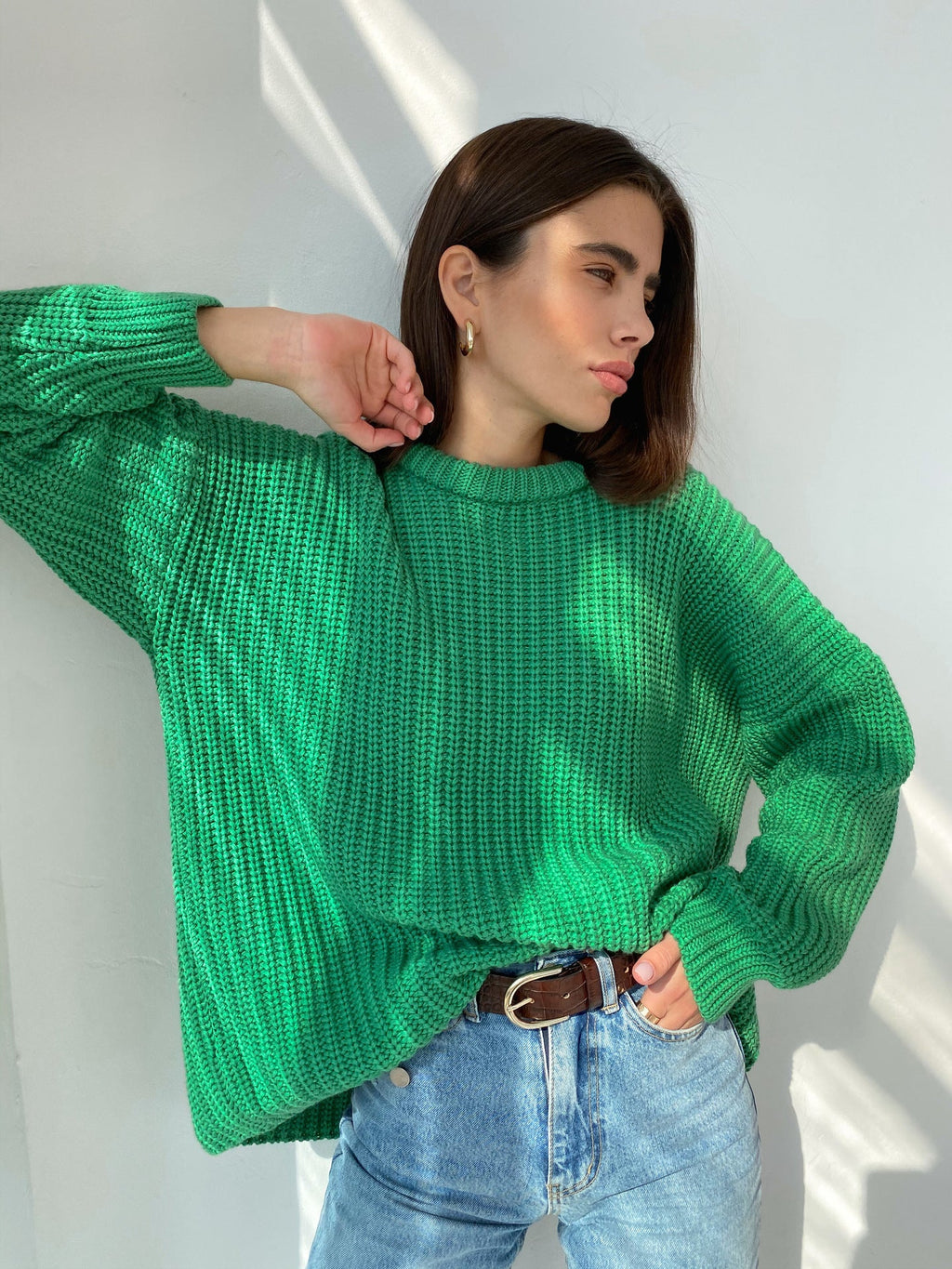 Casual Textured Knit Sweater with Drop Shoulders