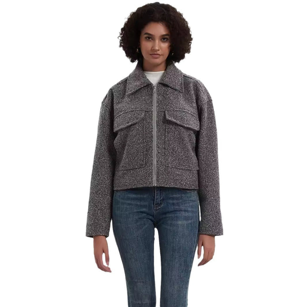 Women's Cropped Utility Jacket with Dual Chest Pockets