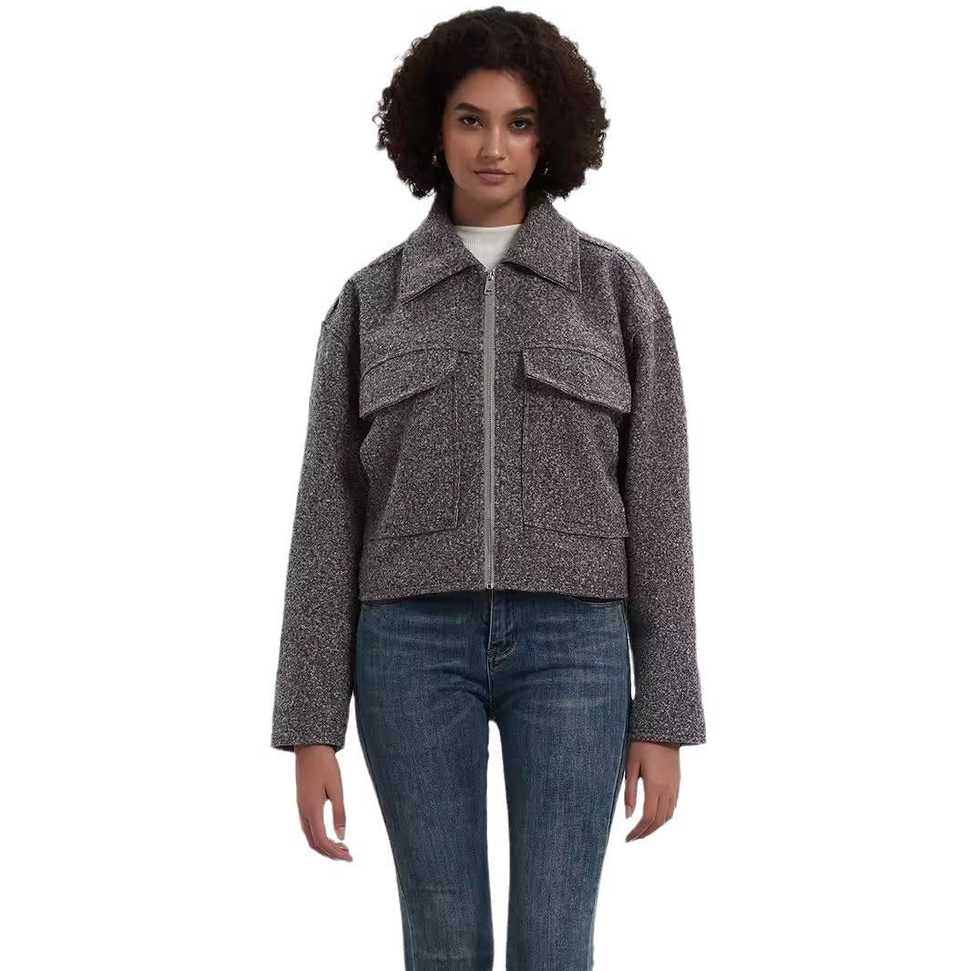Women's Cropped Utility Jacket with Dual Chest Pockets