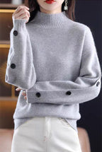 Women's Elegant Turtleneck Sweater with Button Details