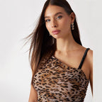 Women's Asymmetrical Leopard Print Ruffled Top