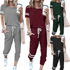 Women's Leisure Suit with Stylish Contrast Stripes