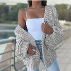 Women's Chunky Knit Cardigan with Casual Cut and Deep Pockets