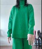 Casual Knit Set with High Collar and Wide Leg