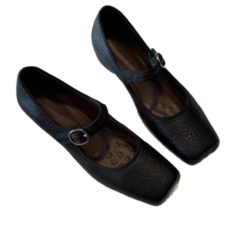 Women's Square-Toe Ballet Flats with Adjustable Strap