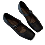 Women's Square-Toe Ballet Flats with Adjustable Strap