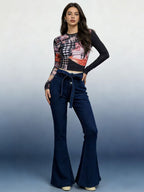Women's High-Waisted Flared Jeans with Comfortable Stretch Waist