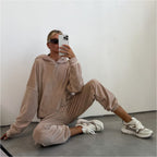 Women's Comfortable Velour Sweat Suit with Hood and Elastic Waistband
