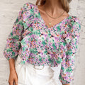 Women's Blouse with Ruffles and Floral Pattern