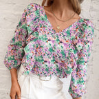 Women's Blouse with Ruffles and Floral Pattern