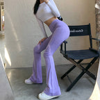 Women's High-Waisted Ribbed Flared Leggings