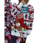 Women's Festive Sweater with Winter Snowman Motif and Decorative Details