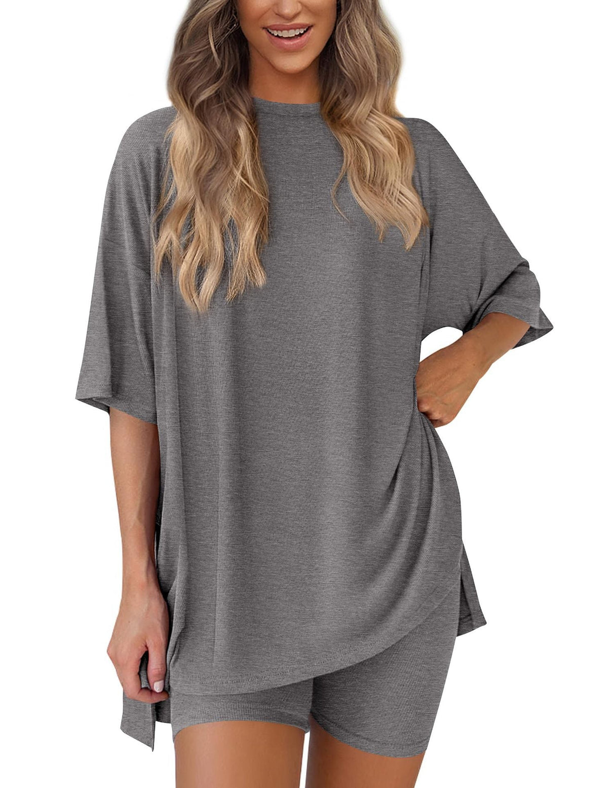 Women's Casual Lounge Set with Oversized Top and Shorts