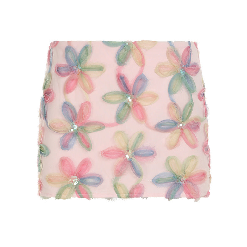 Women's Mini Skirt with Floral 3D Design and Sparkling Accents