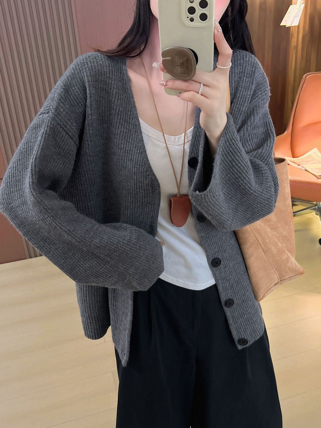 Women's Chunky Knit Cardigan with Drop Shoulders and Button Closure