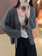 Women's Chunky Knit Cardigan with Drop Shoulders and Button Closure