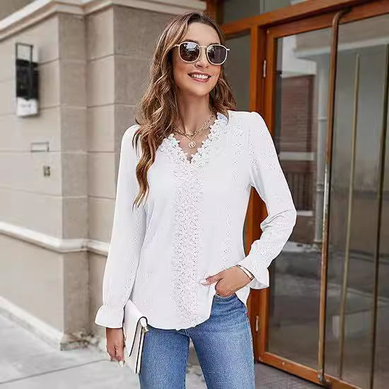 Women's Elegant Floral Blouse with V-Neck