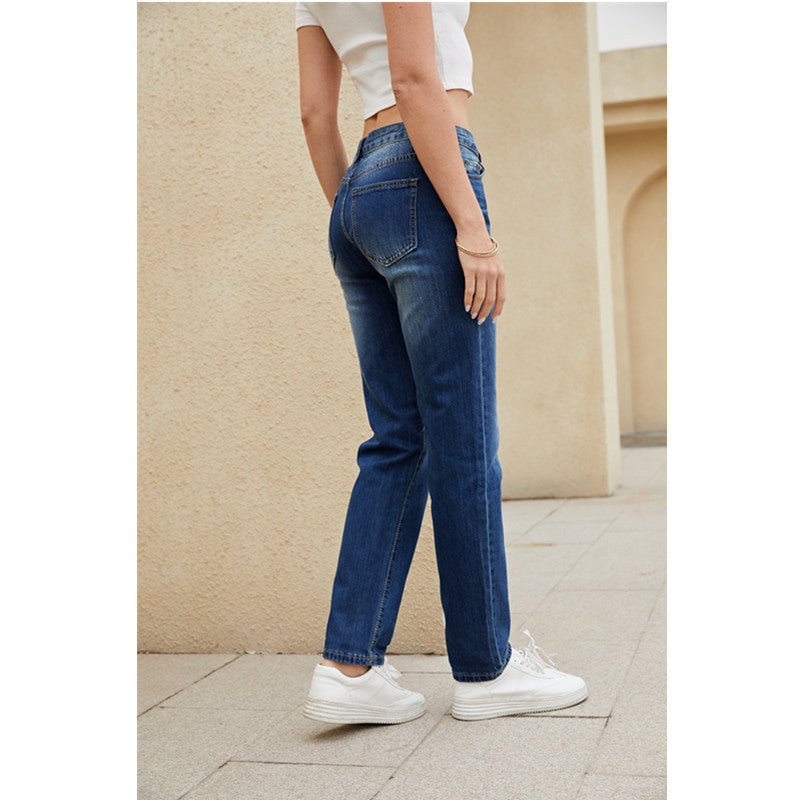 Women's Straight-Leg Jeans with Vintage Details