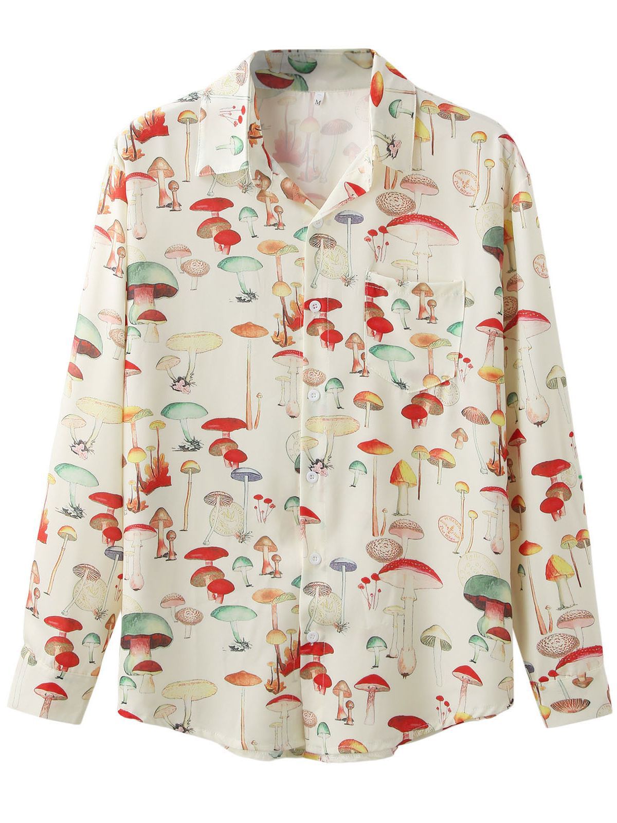 Women's Long-Sleeve Shirt with Mushroom Pattern