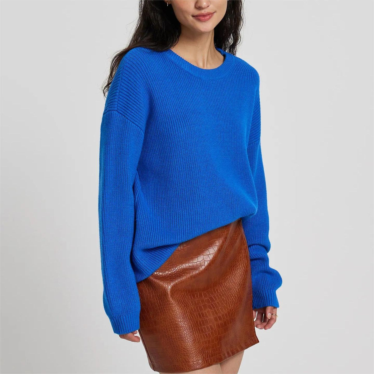 Women's Large, Soft Knit Sweater with Dropped Shoulders
