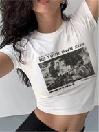 Women's Lips Print Crop T-Shirt
