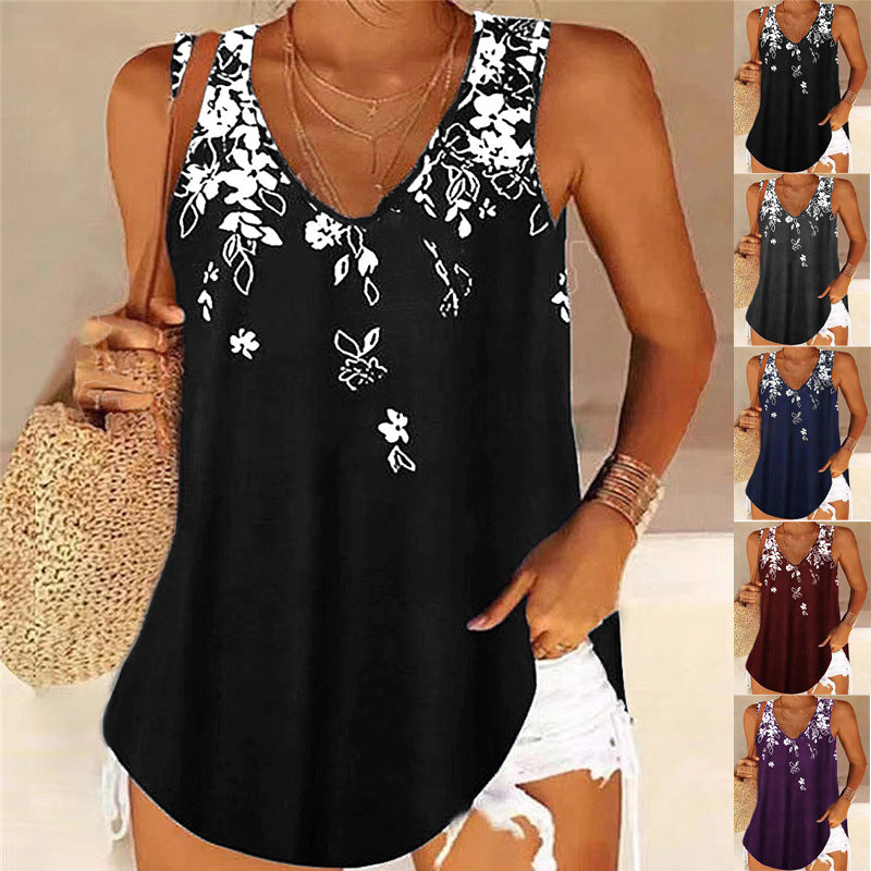 Women's Sleeveless Floral V-Neck Blouse