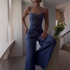 Women's Jumpsuit with Feminine Lacing and Wide Leg