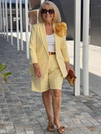 Women's Fashionable Double-Breasted Blazer and Shorts Set