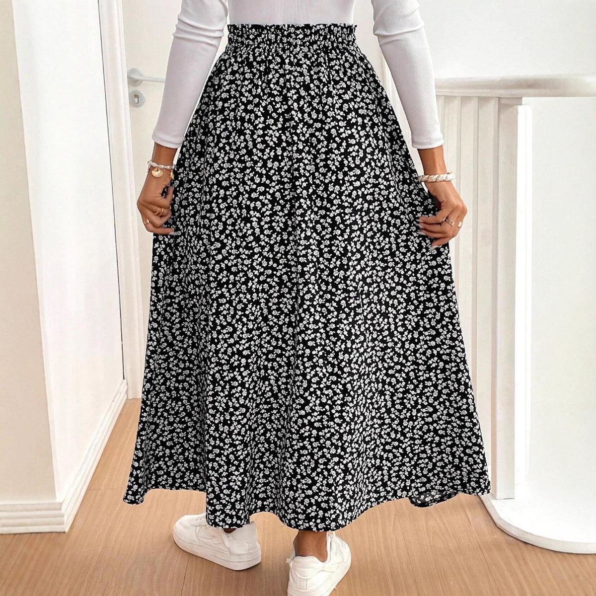 Women's Floral Maxi Skirt with Side Slit