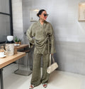 Women's Casual Kimono Pantsuit with Tie Belt