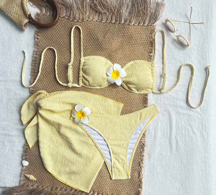 Women's Swimsuit Set with Elegant Bandeau Top and High-Cut Bottom