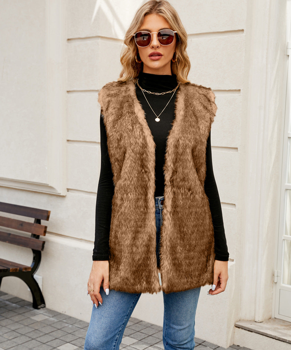 Elegant Faux Fur Vest with Open Front
