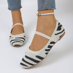 Women's Ballet Flats with Elastic Strap and Animal Print