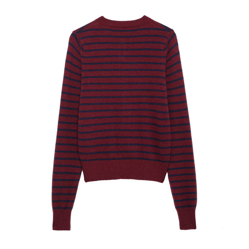 Women's Striped Knit Cardigan with Gold Buttons