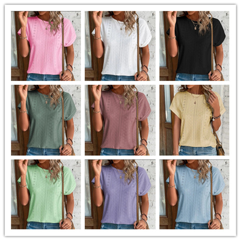 Women's Breathable Crew Neck T-Shirt with Eyelet Pattern