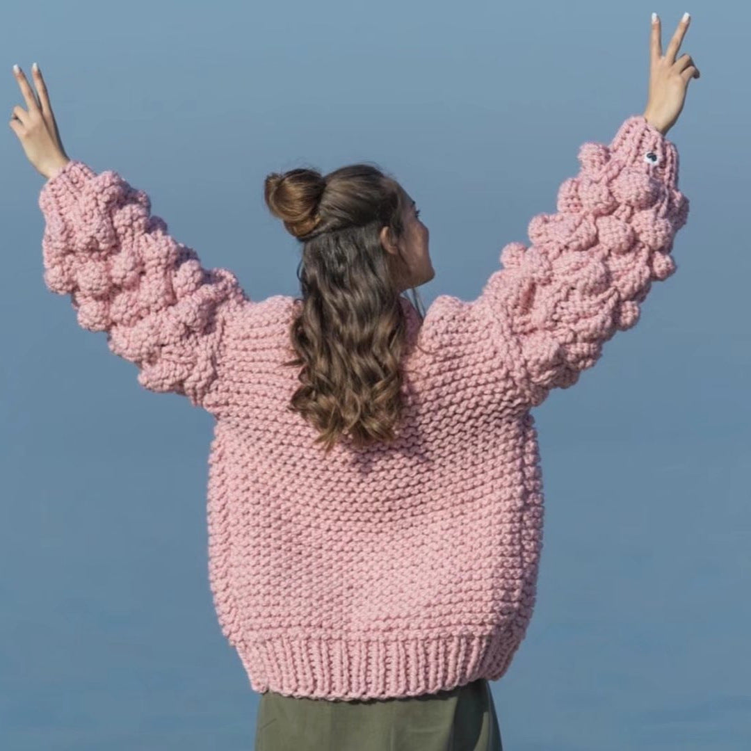 Women's Chunky Knit Oversized Cardigan with Voluminous Sleeves