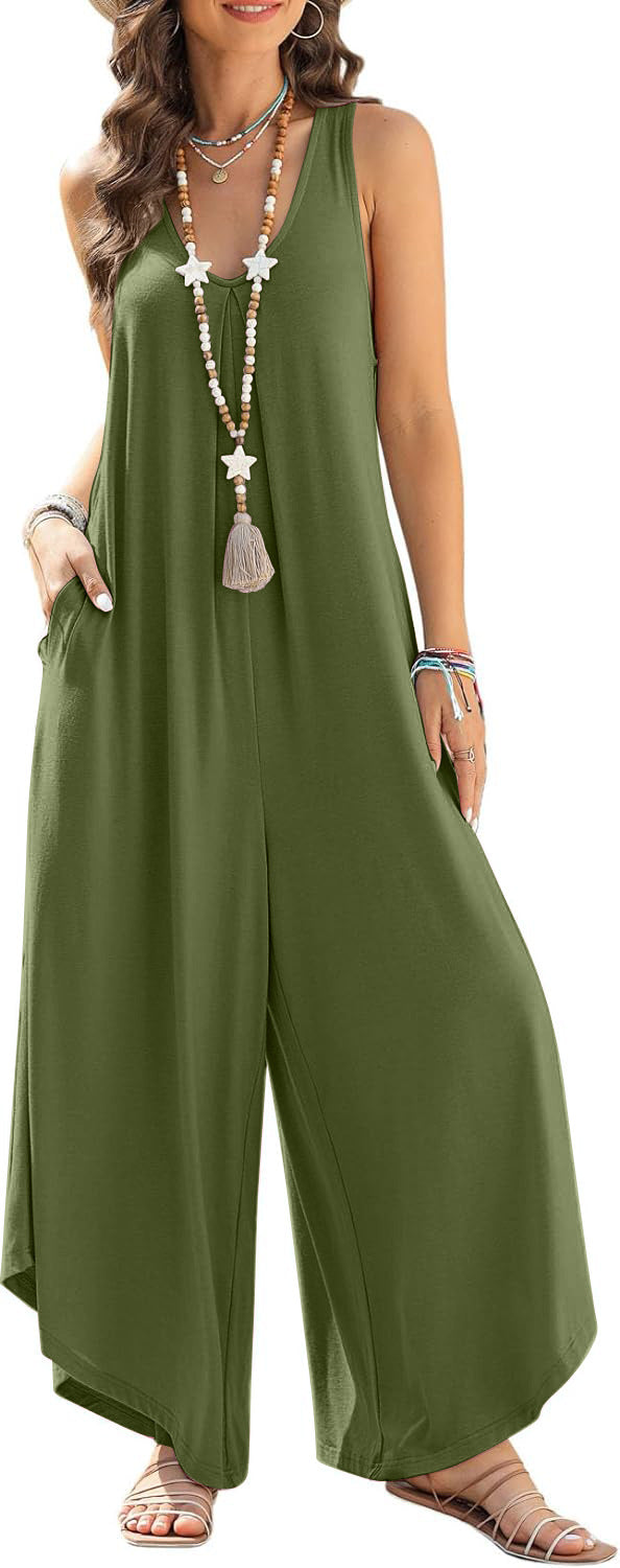 Women's Airy Wide-Leg Jumpsuit with Pockets