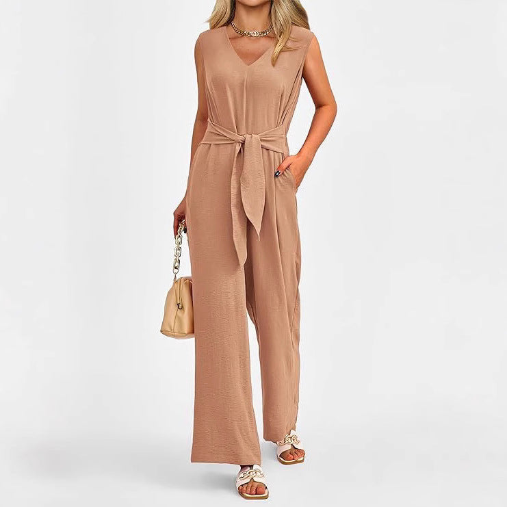 Elegant V-Neck Jumpsuit with Belt