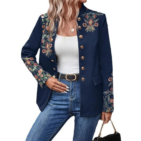 Elegant Blazer Jacket with Floral Embroidery