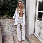 Women's Elegant Wide-Leg Lace Pants with Floral Details