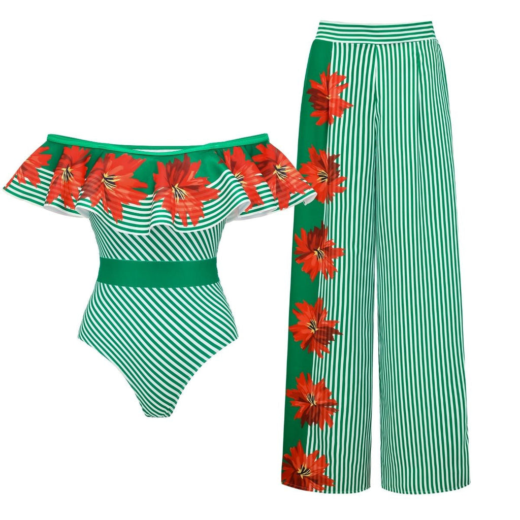 Women's Swimsuit with Ruffle Design and Matching Maxi Skirt