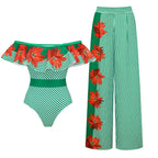 Women's Swimsuit with Ruffle Design and Matching Maxi Skirt