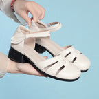 Women's Ballet Flats with Elastic Strap Design and Comfortable Block Heel