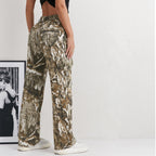 Women's Camouflage Cargo Pants with Side Pockets and Elastic Waistband