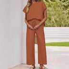 Casual Two-Piece Set with High-Waisted Pants and Top