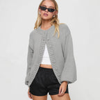 Women's Cozy Cardigan with Decorative Buttons and Voluminous Sleeves