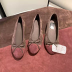 Women's Suede Ballet Flats with Decorative Bow