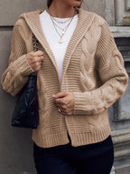 Women's Chunky Knit Cardigan with Hood and Cable Knit Pattern