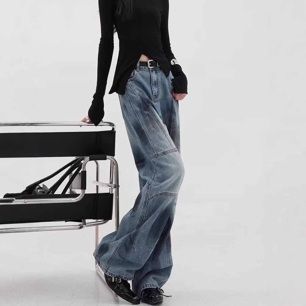 Women's Comfortable Wide-Leg Jeans with Fashionable Stitching